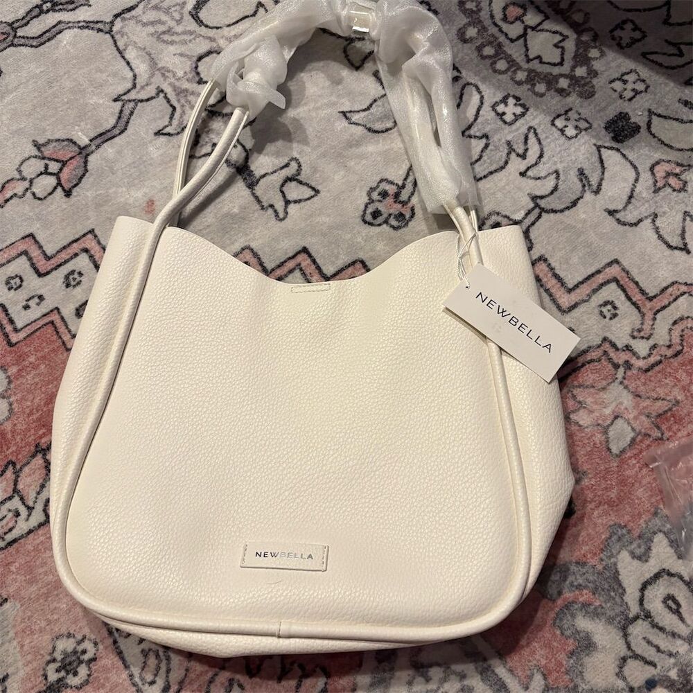 Newbella Women's “Diana” White Shoulder Bag w/ Small Purse & Silver Chain Handle - Picture 2 of 10
